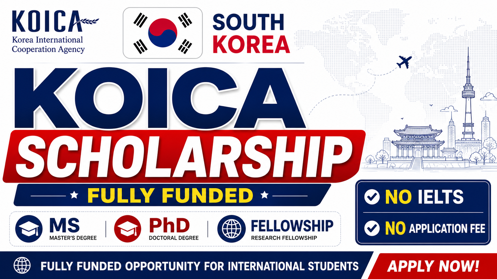 KOICA Scholarship 2026/27– Fully Funded Master's & PhD in South Korea 