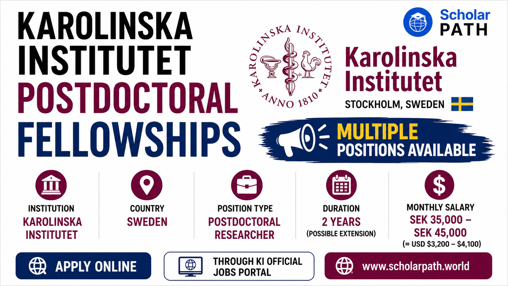 Karolinska Institutet Postdoctoral Fellowships 2026 in Sweden